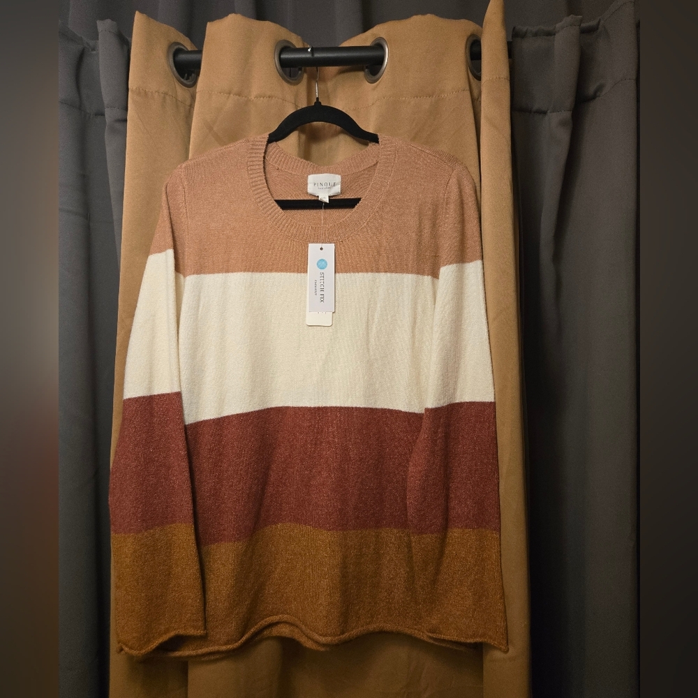 NWT Pinque Women’s Block Stripe Long Sleeve Crew Neck Sweater- Size XXL